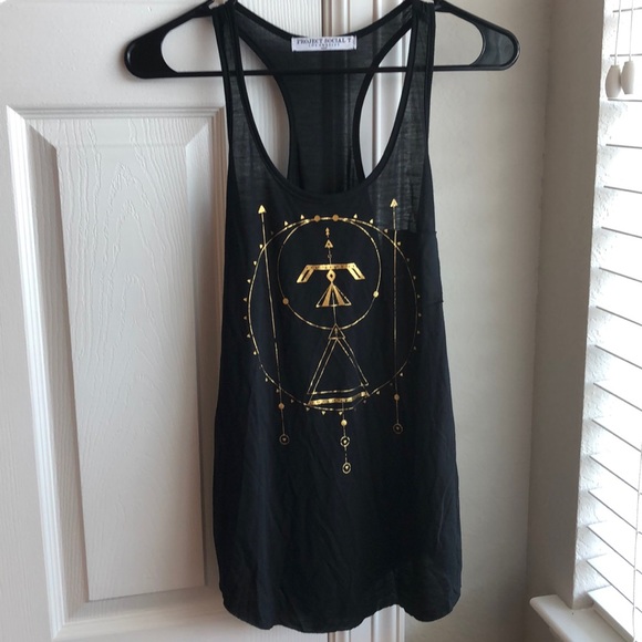 Project Social T Tops - Black and Gold Flowy Tank